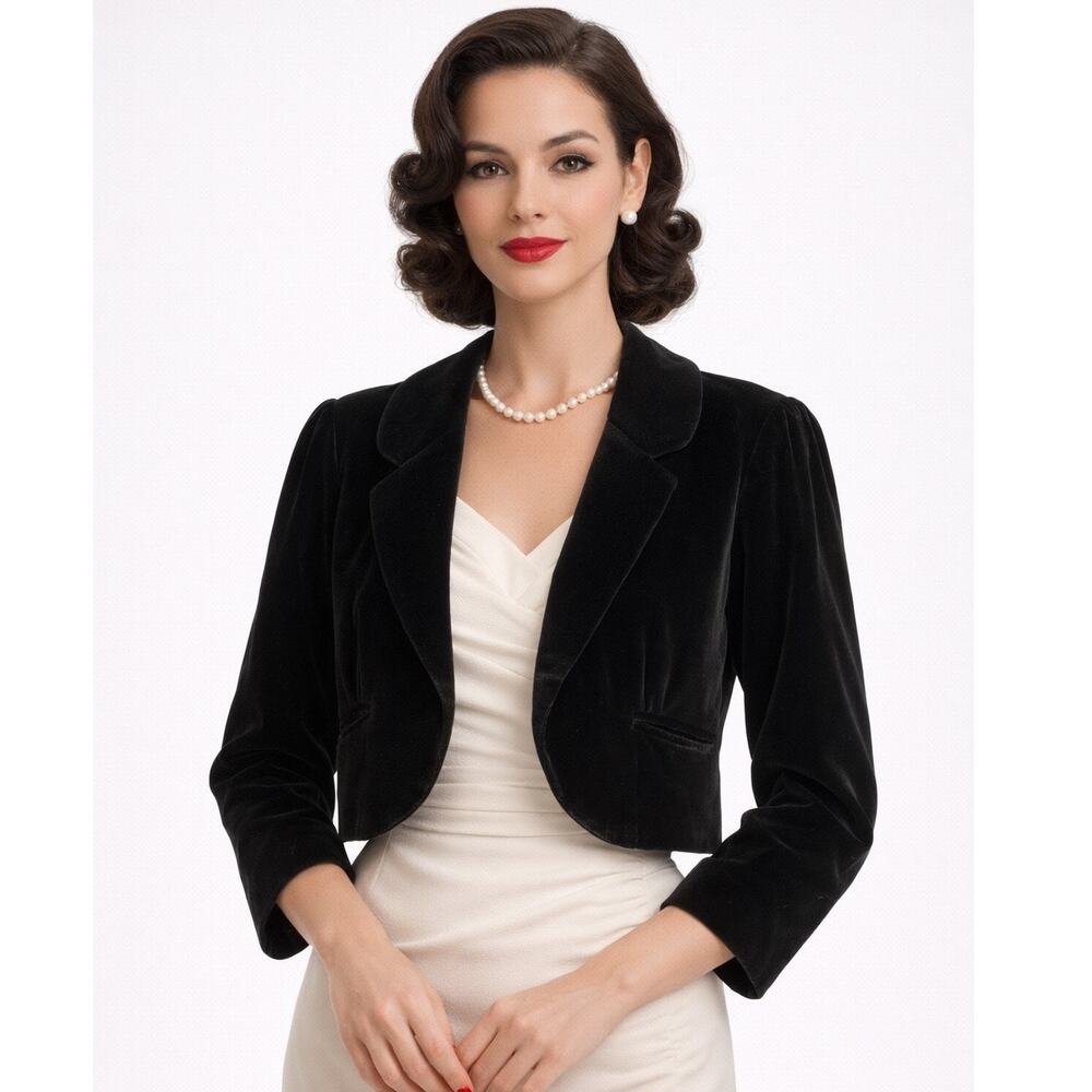 Vintage 1950s–60s Majestic Black Velvet Bolero Jacket Medium